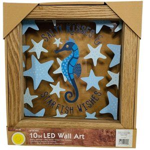 LED Glass Wall Art Salty Kisses Starfish Wishes Light Up 10 x 10 Wooden Frame